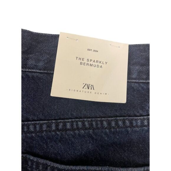 Zara Women Sparkly Bermuda Jean Shorts UK 38 US 6 Blue Denim 0943/246 NWT - Picture 6 of 11